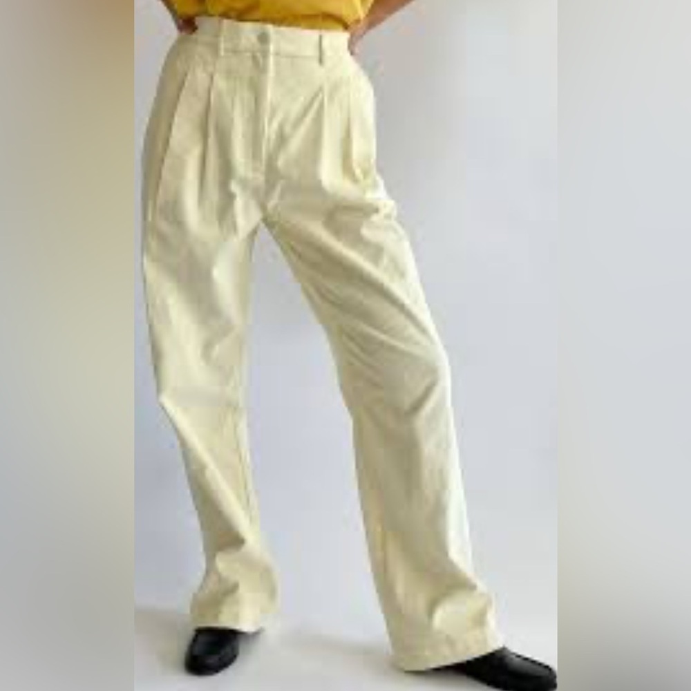 DONNI. Pastel Yellow High-Waist Wide-Leg Trousers 100% Cotton Size Small